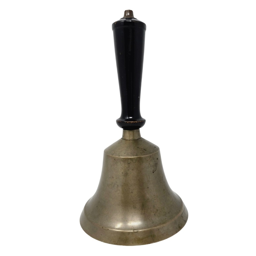 Vintage 7" Brass School Hand Bell #6 Black Wood Handle Music Church Service